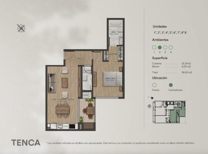Departamento · 52m² · 2 Ambientes