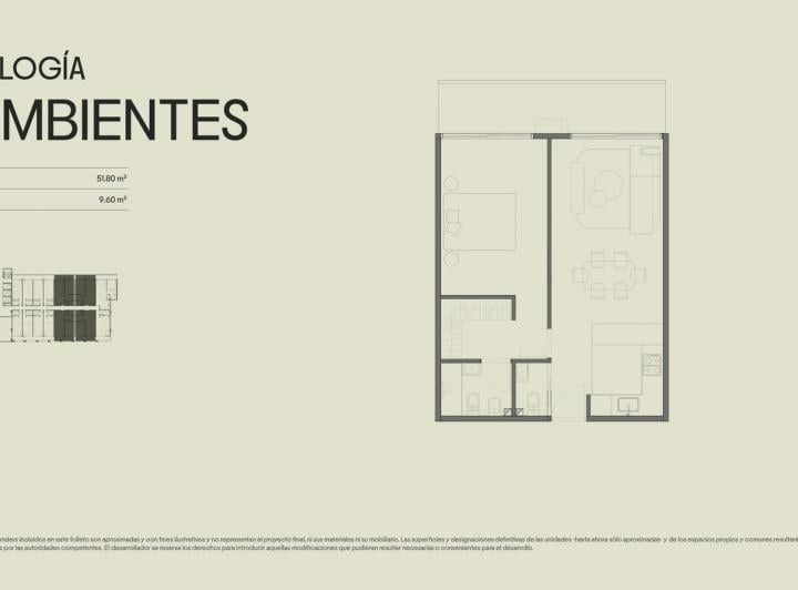 Departamento · 51m² · 2 Ambientes