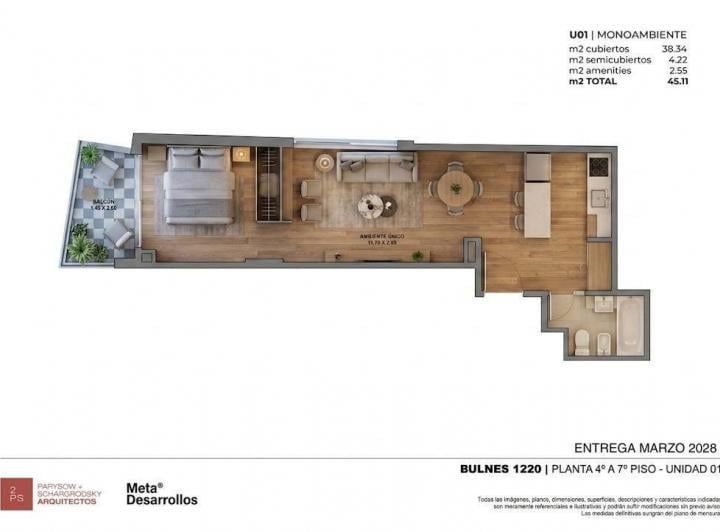 Departamento · 38m² · 1 Ambiente
