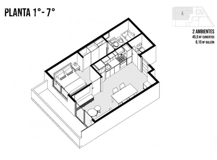 Departamento · 45m² · 2 Ambientes