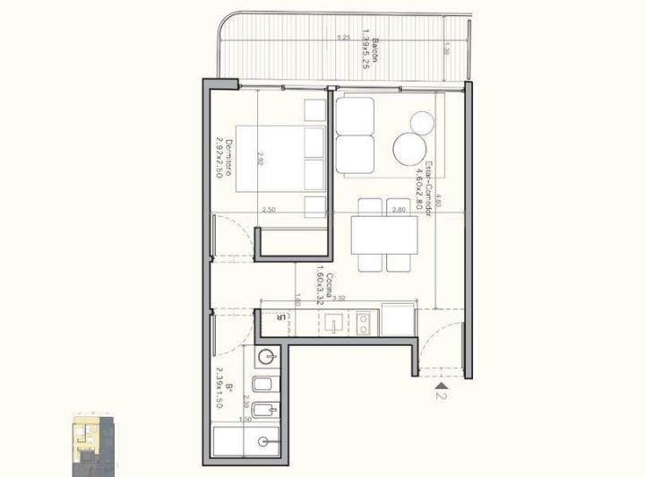 Departamento · 44m² · 2 Ambientes