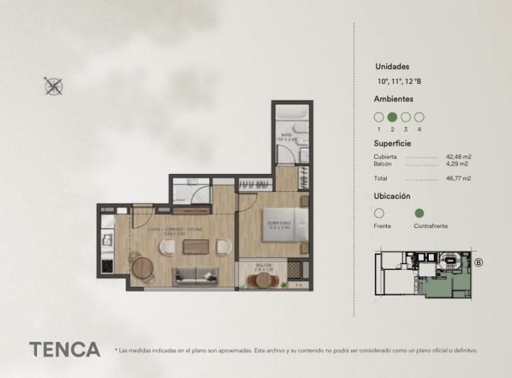 Departamento · 42m² · 2 Ambientes