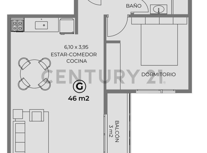 Departamento · 46m² · 2 Ambientes