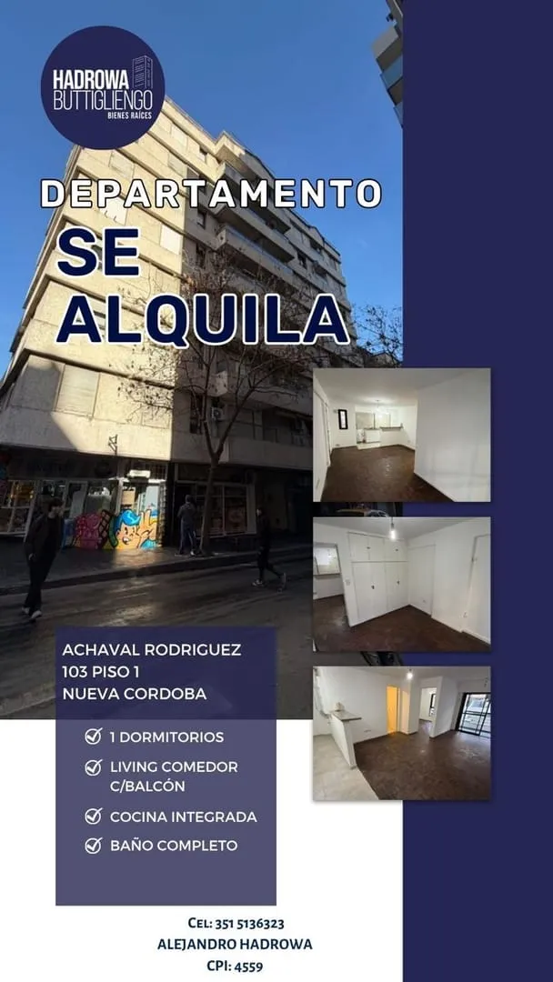 Departamento en alquiler 1 dormitorio en Nueva Cordoba con balcon