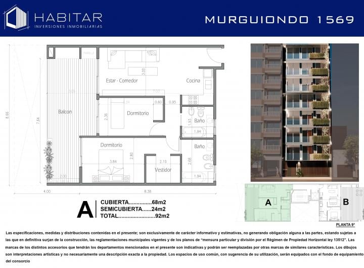 Departamento · 68m² · 3 Ambientes