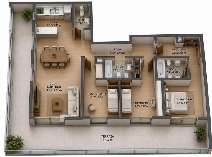 Departamento · 105m² · 4 Ambientes