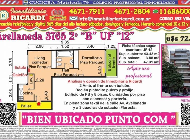 Departamento · 43m² · 2 Ambientes