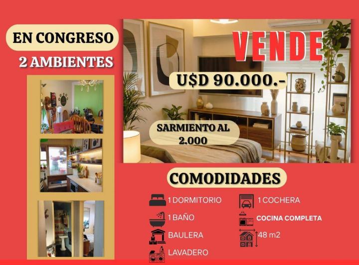Departamento · 48m² · 2 Ambientes · 1 Cochera