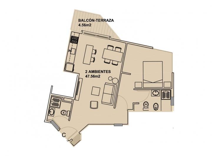 Departamento · 47m² · 2 Ambientes