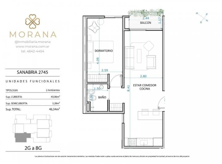 Departamento · 43m² · 2 Ambientes