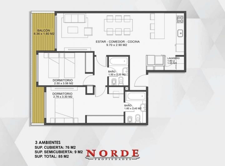 Departamento · 76m² · 3 Ambientes