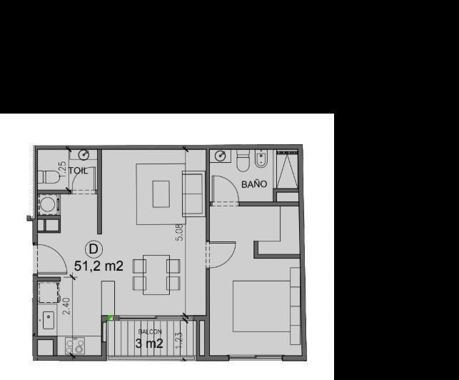 Departamento · 51m² · 2 Ambientes