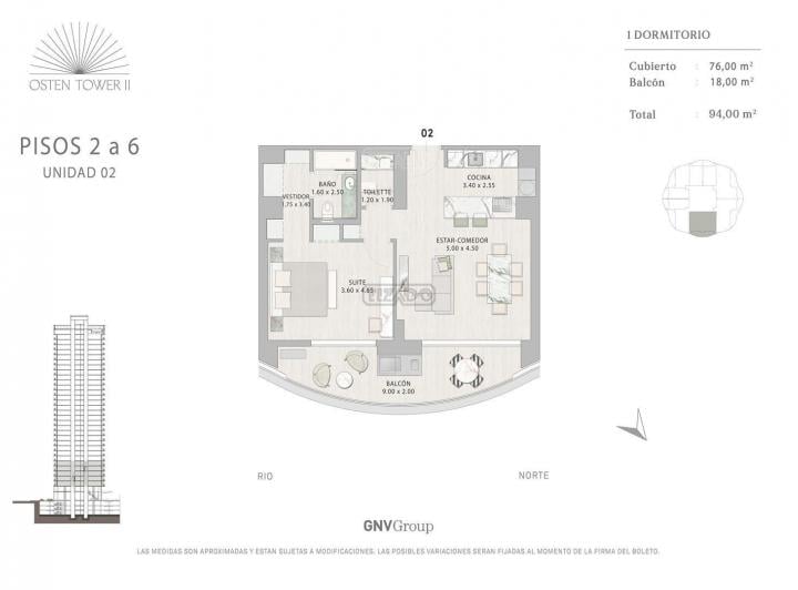 Departamento · 76m² · 2 Ambientes · 1 Cochera