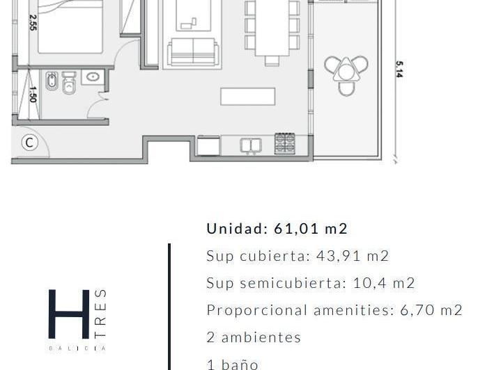 Departamento · 59m² · 2 Ambientes