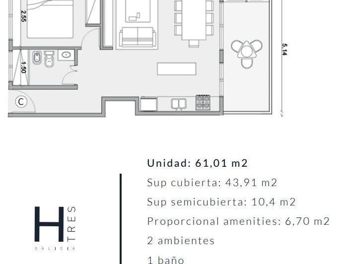 Departamento · 59m² · 2 Ambientes