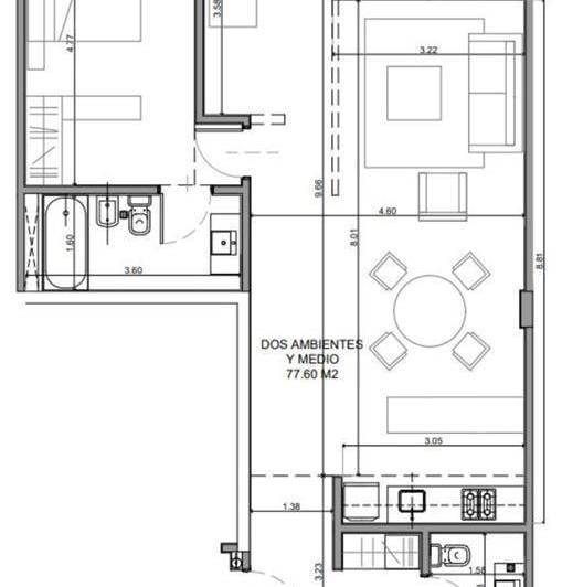 Departamento · 77m² · 2 Ambientes