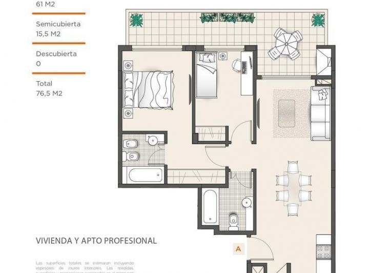 Departamento · 61m² · 3 Ambientes