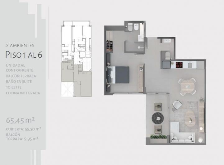 Departamento · 55m² · 2 Ambientes