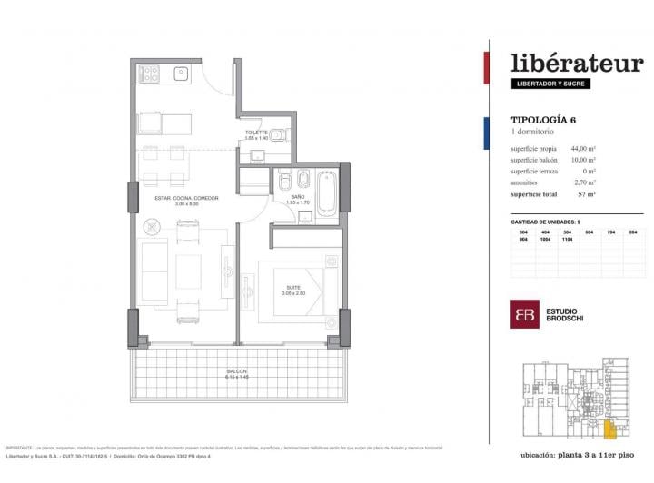 Departamento · 44m² · 2 Ambientes · 1 Cochera