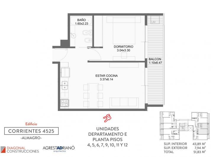 Departamento · 43m² · 2 Ambientes