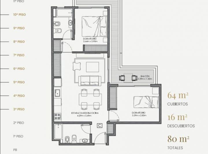 Departamento · 64m² · 3 Ambientes