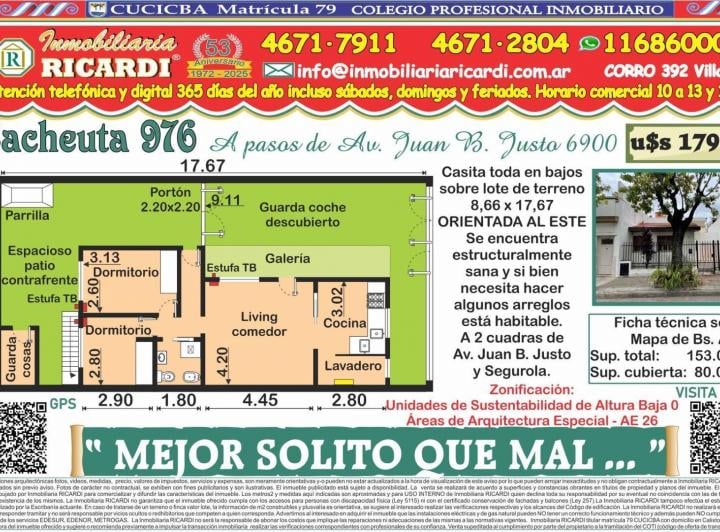 Casa · 80m² · 3 Ambientes · 2 Cocheras