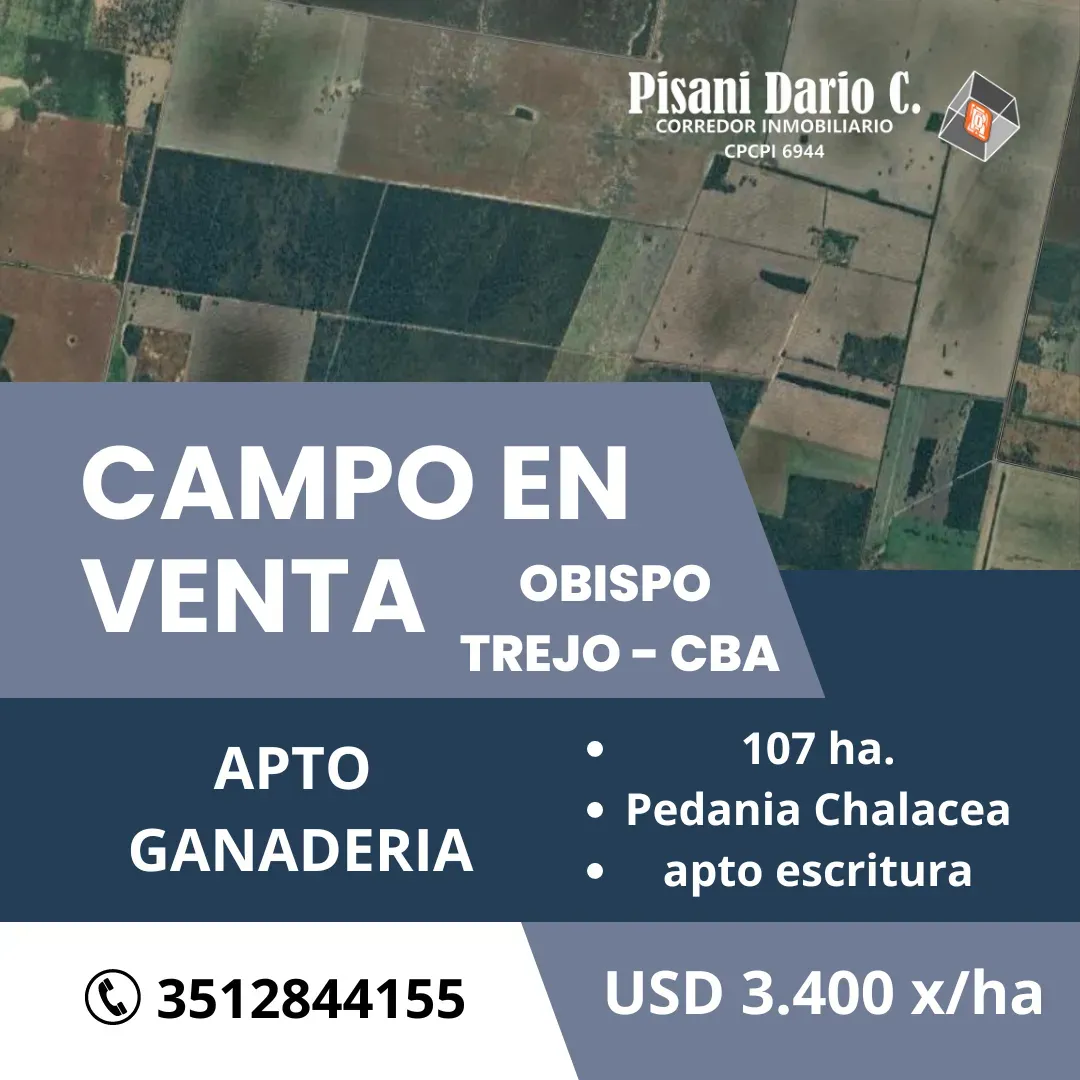 CAMPO EN VENTA - OBISPO TREJO - CORDOBA