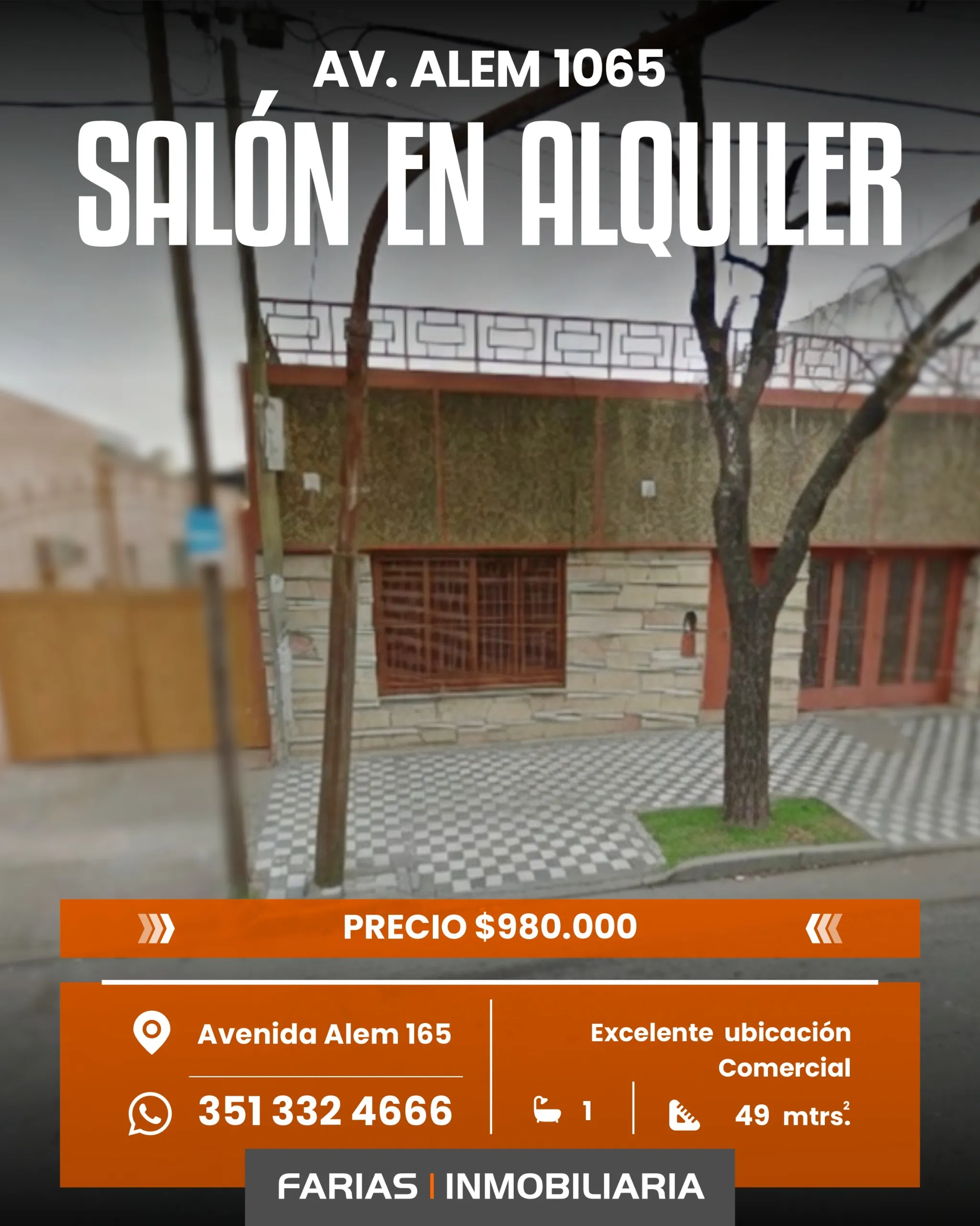 ALQUILO AV ALEM 1065 LOCAL 48 MTS 6 x 8 + baño.
