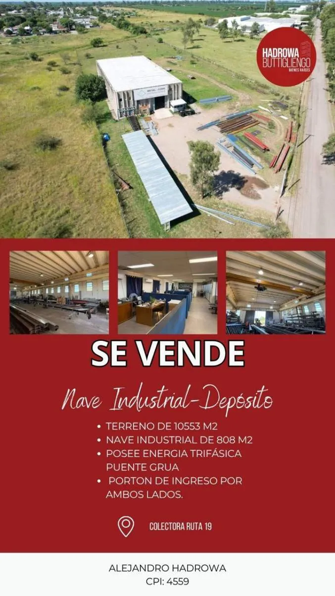 Nave Industrial Astori en Venta sobre colectora Ruta 19