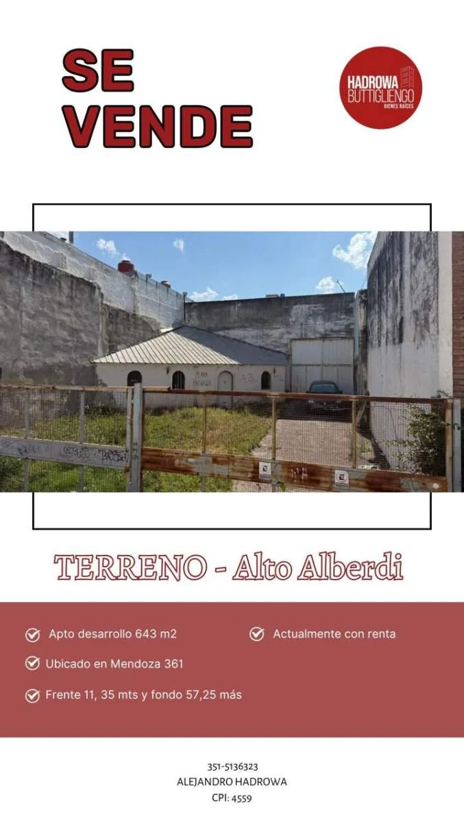 Terreno en Venta de 643 m2 en Alberdi - Zona Plaza de la Musica