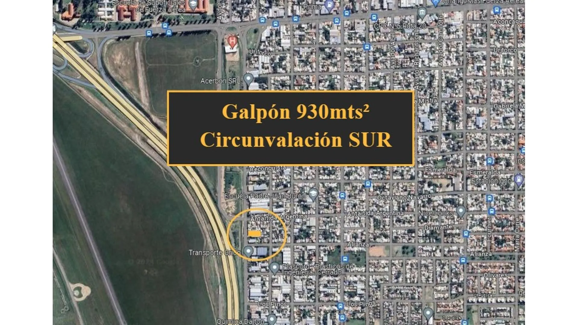 Galpón 930mts + Oficina - Sobre colectora zona Fuerza Aérea.