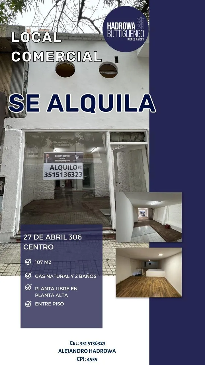 Local comercial en pleno centro sobre 27 de Abril 306 - Con Gas Natural y 2 baño...