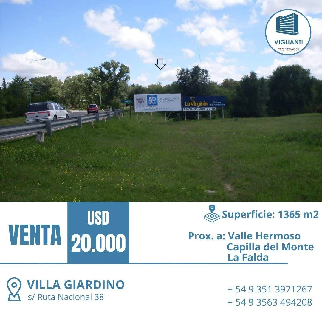 RECIBE MENOR - LOTE EN VENTA - VILLA GIARDINO- Sobre RN 38