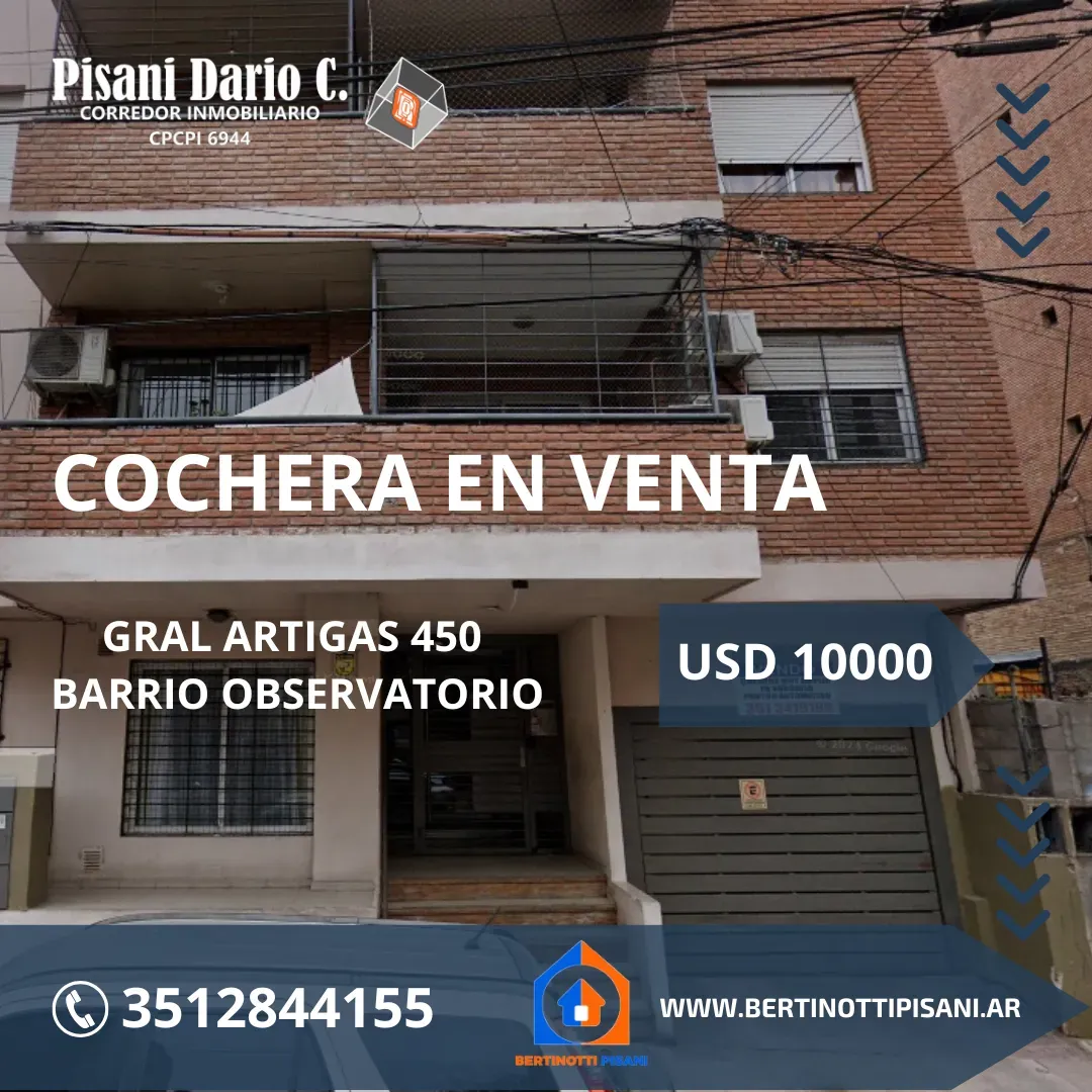 COCHERA EN VENTA   GRAL ARTIGAS 450 BARRIO OBSERVATORIO