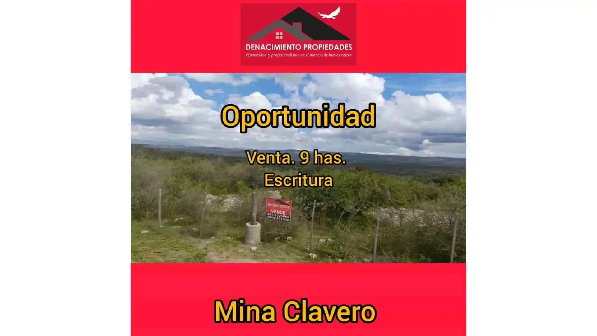 Campo de 9 hectáreas con escritura en Mina Clavero