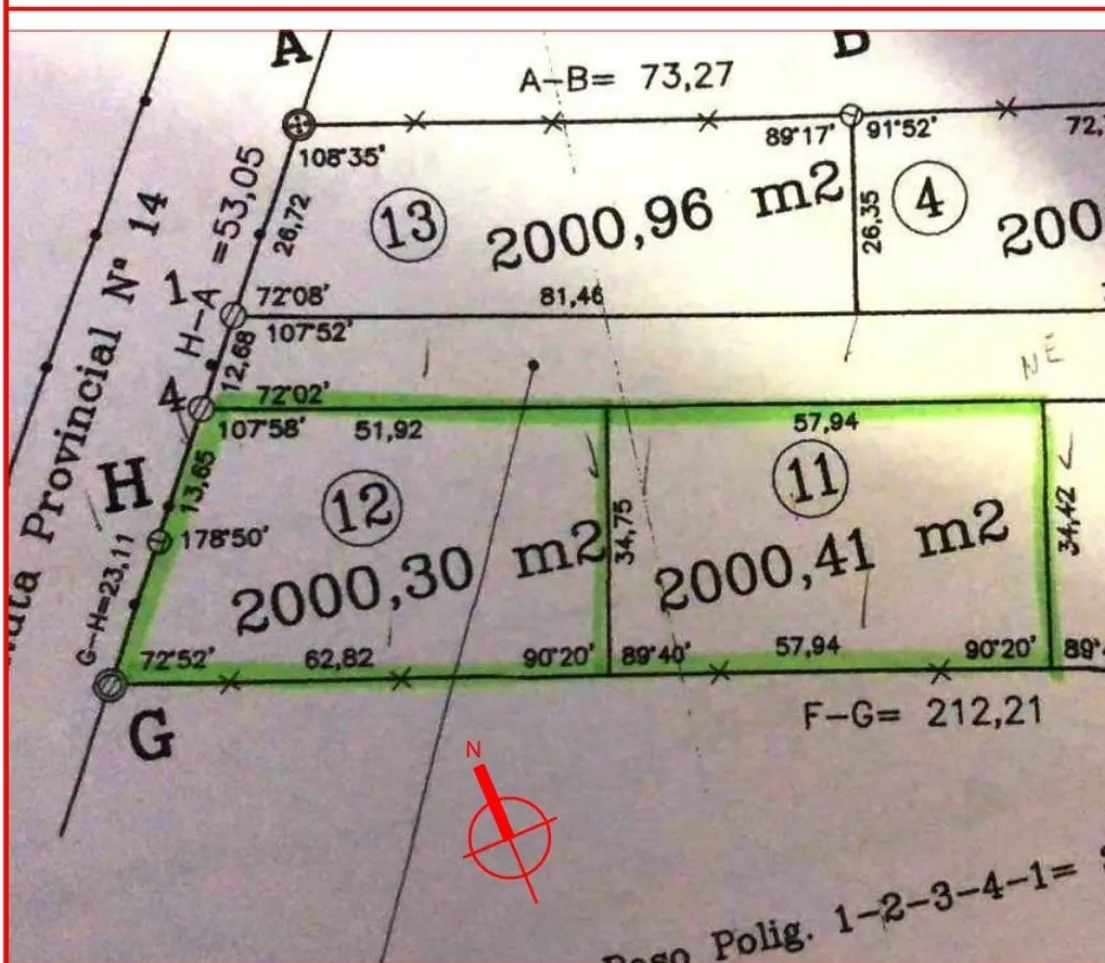 VENTA FRACCION DE 4.000 MTS. S/RUTA 14 - SAN ANTONIO ARREDONDO