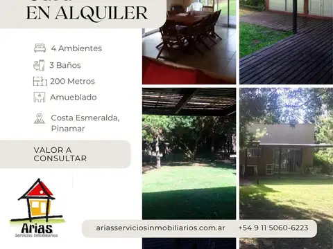 Casa en Alquiler Temporal en Barrio Cerrado Costa Esmeralda, Countries y Barrios Cerrados en Pinamar