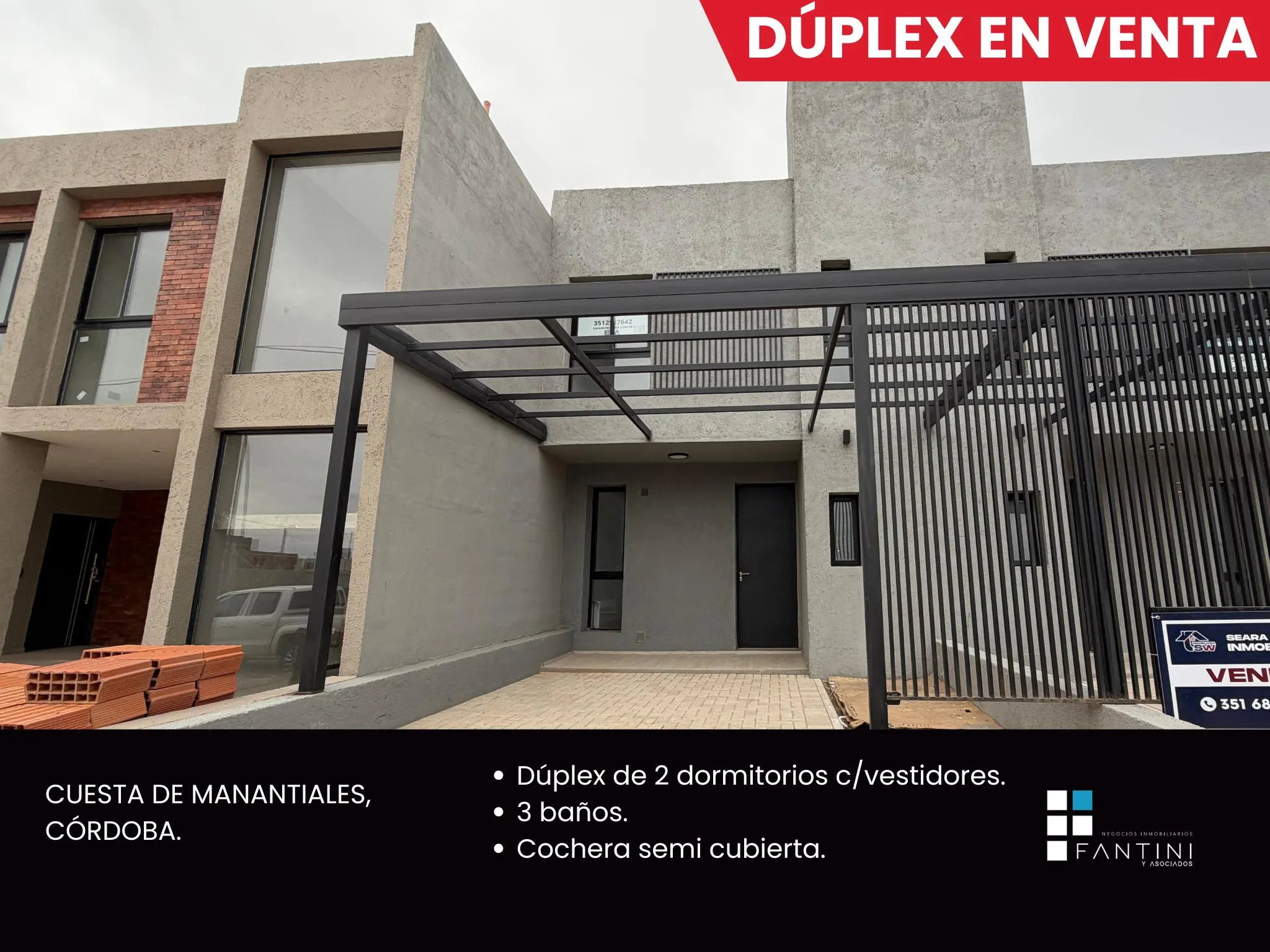 DUPLEX EN VENTA. CUESTA DE MANANTIALES. 2 DORM. 3 BAÑOS. COCHERA. NUEVO.