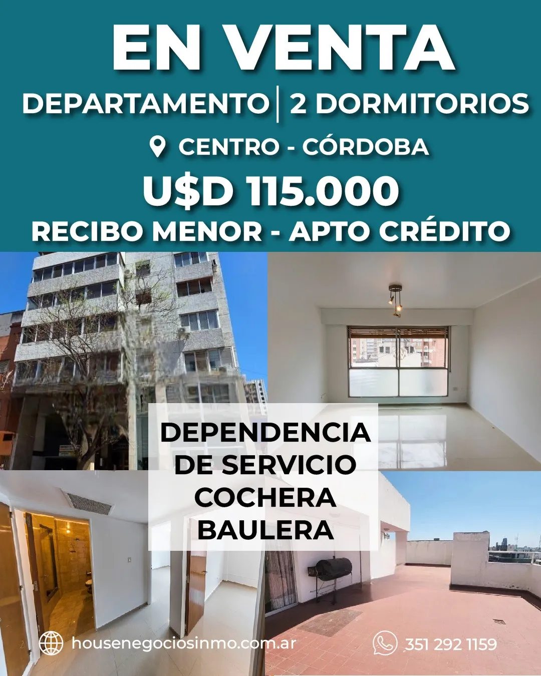 DEPARTAMENTO 2 DORMITORIOS  DEPENDENCIA DE SERVICIO  COCHERA EN VENTA BARRIO CEN...