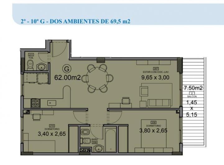 Departamento · 62m² · 3 Ambientes