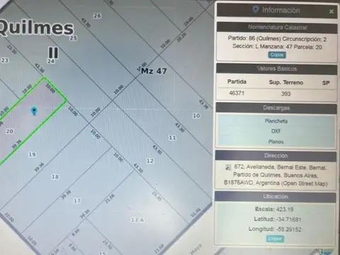 Terreno en Venta en Bernal, Partido de Quilmes
