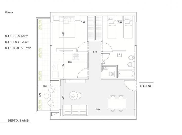 Departamento · 72m² · 3 Ambientes