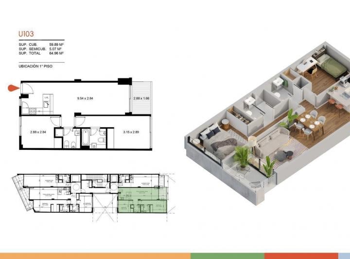 Departamento · 59m² · 3 Ambientes