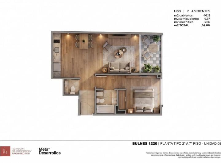 Departamento · 46m² · 2 Ambientes