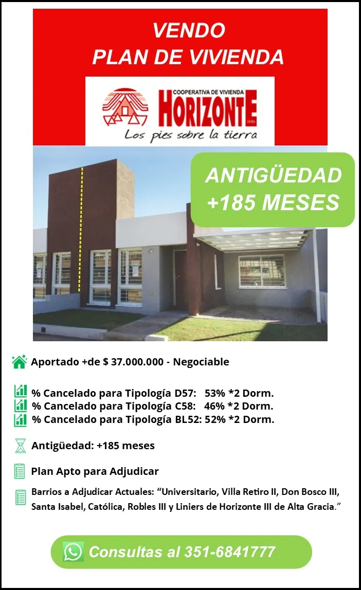 Vendo Plan de Cooperativa Horizonte - Precio Negociable