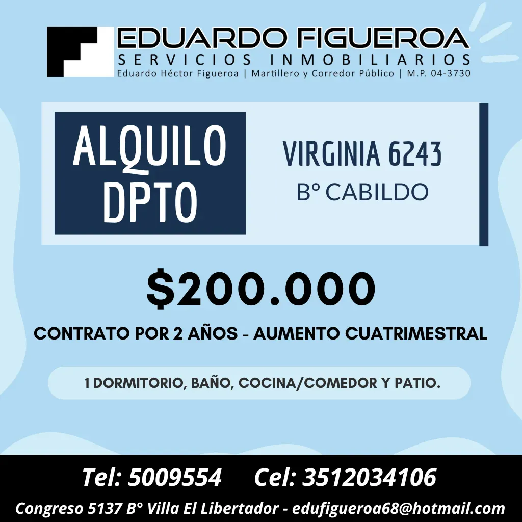 ALQUILO DPTO B° CABILDO