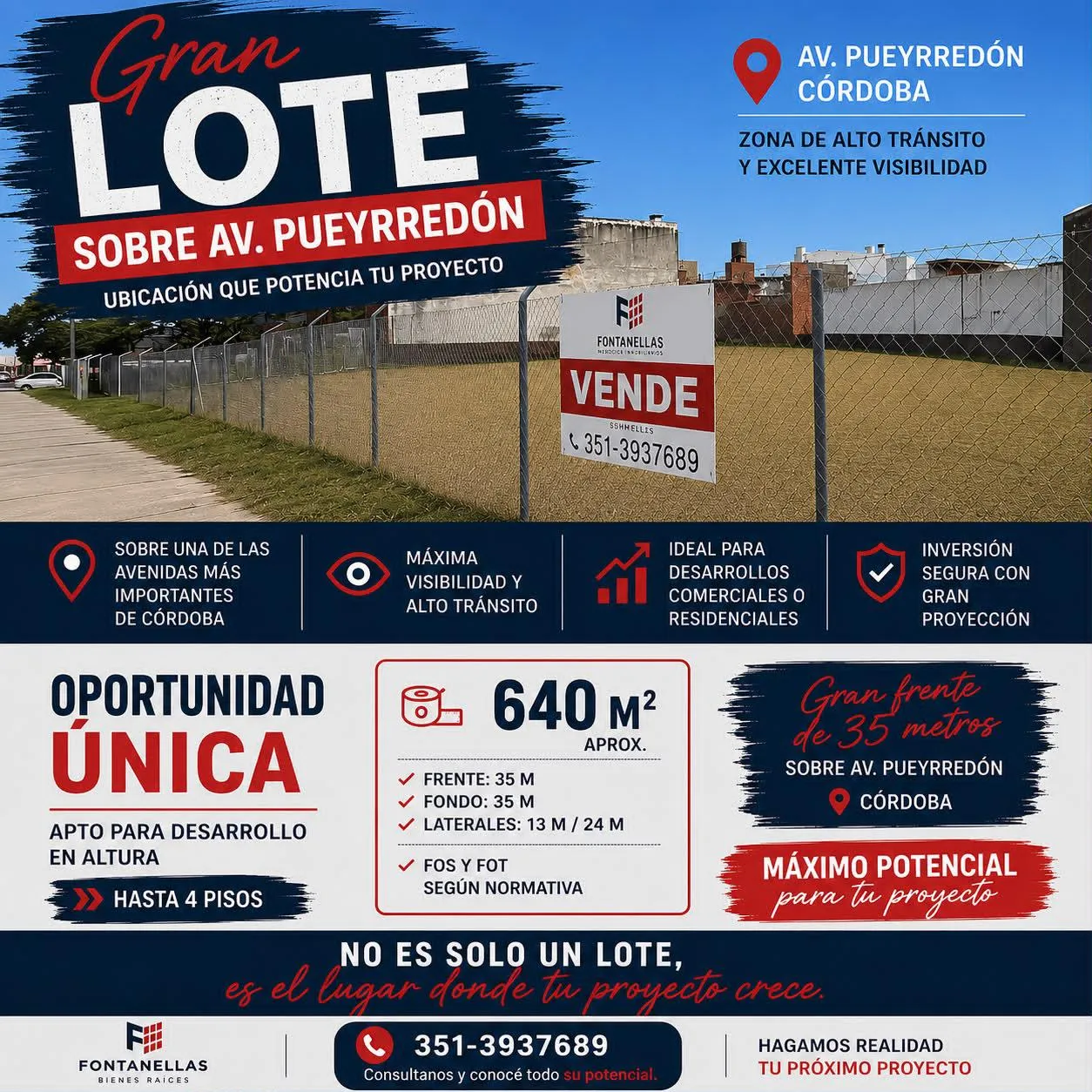 VENTA GRAN LOTE SOBRE AV PUEYRREDÓN