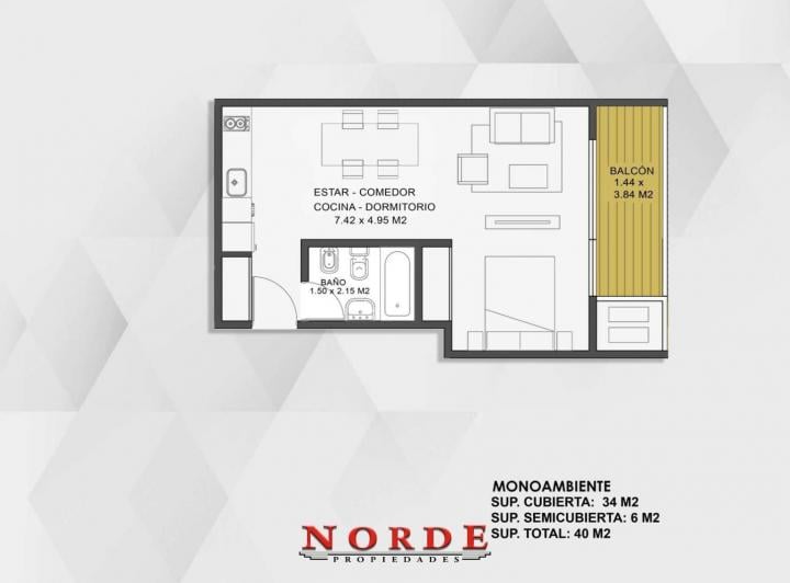 Departamento · 34m² · 1 Ambiente