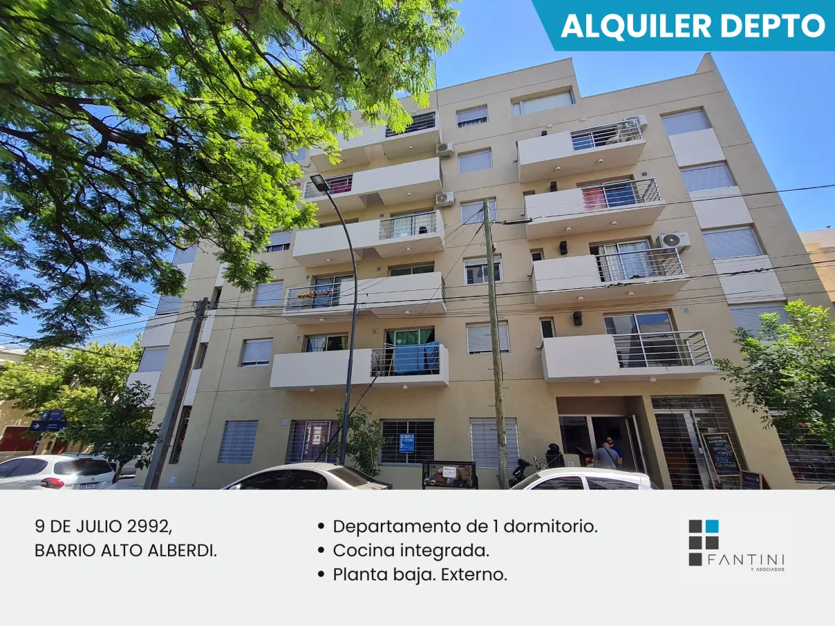 Alquiler Alto Alberdi. 1 dormitorio. Planta baja. Mampa. 2 cuadras Plaza. Lumino...