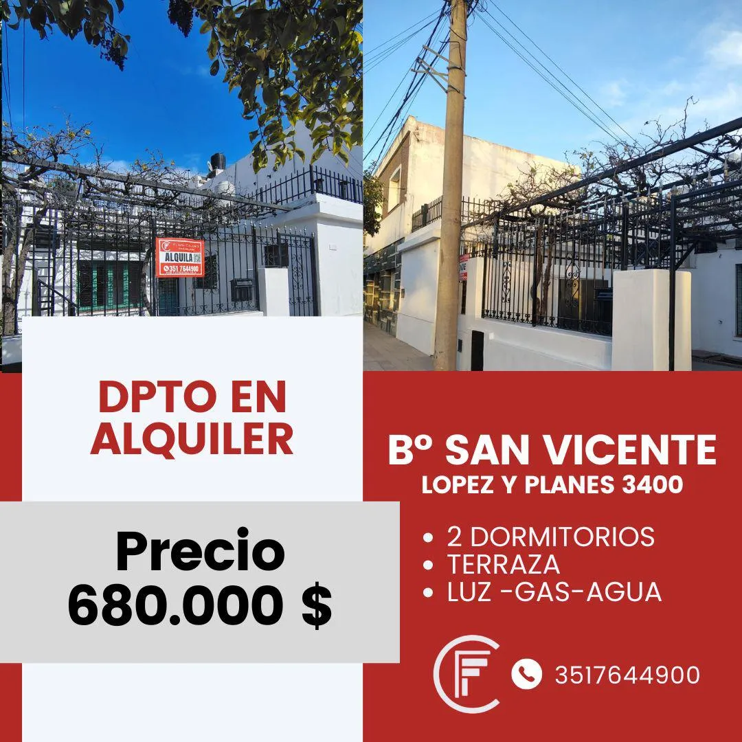 ALQUILO DPTO. EN SAN VICENTE 2 DORMITORIOS